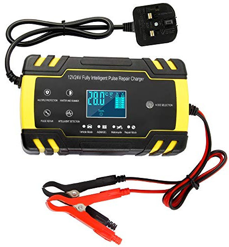 6226128625237, 12V 24V 3-Stage Automatic Trickle Battery Charger Maintainer With LCD Screen Uk Plug for Cars Motorcycles Boat (Uk Plug)
