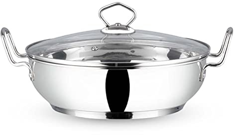 Vinod Induction Friendly Kadai Wok Frypan Stainless Steel for All Hobs with Glass Lid, 26cm, 3.7 LTR, by VINOD, Silver
