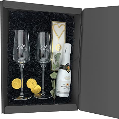 Hochzeitsgeschenk gravierte Sektgläser Sekt Wunderkerze Geschenkbox