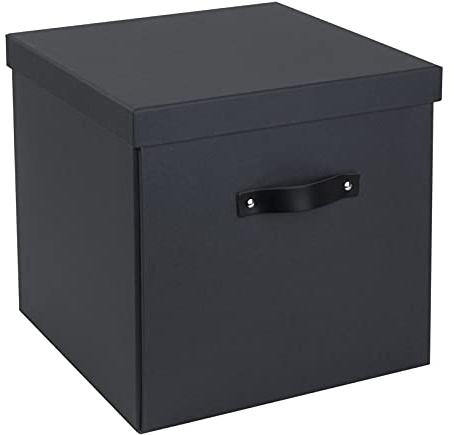 Bigso Box of Sweden Scatola portaoggetti con coperchio e manici - Scatole per vestiti, giocattoli, coperte e altro - Scatola pieghevole in fibra di legno e carta - grigio scuro