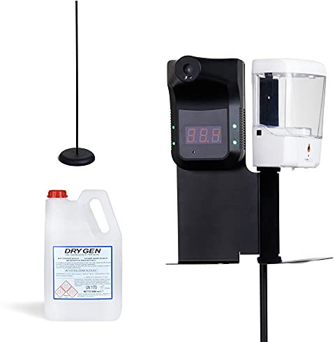 Termoscanner digitale con dispenser automatico e 5 L di gel Gocciasana | Termometro infrarossi professionale | Colonnina igienizzante mani