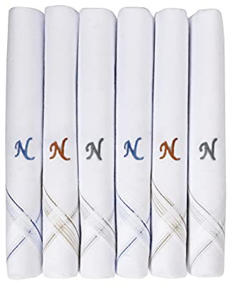 Caruso Italy Herren Initialen Monogramm Taschentücher A–Z Stickerei 100% Baumwolle Weiß Pocket Square 6er Set 46x46 cm Weich Saugfähig Elegant Geschenkidee Klassisch Herren Accessoire