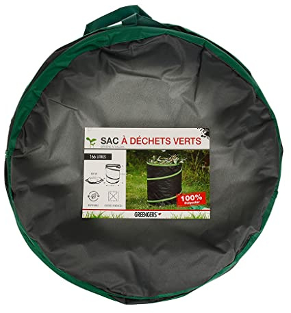 GREENGERS Garten-Müllsäcke – Grünabfallsäcke POP UP 166L, Garten-Müllsack POP UP 166L, Gartenabfallsack 166L – 1 Sack – 3 Griffe, selbststabiler Beutel – ø55 x H70cm