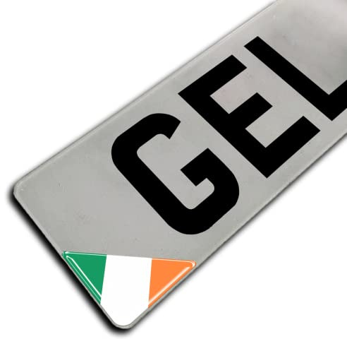 2 x 55mm Irish Tricolour Flag Corner Number Plate Domed Stickers/Decals
