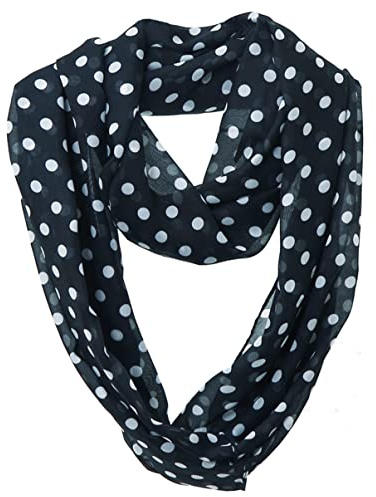 FAIRYGATE Scarf Gifts for Women Loop Scarfs Polka Dot Print Fashion Classy Party Ladies Snood Infinity Scarves UK Lightweight Black 03007