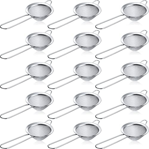 Yungyan 15 Packs Fine Mesh Small Strainer 3.3 Cocktail Strainer Stainless Steel Tea Strainers Mini Sieve Sifter for Juice, Tea Herbs, Coffee Drinks, Long Handle(Silver)