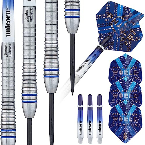 Unicorn Steel Darts W.C. Gary Anderson Phase 6 90% Tungsten Steeltip Darts Steeldart Hochwertiger Tungsten Dart Dartpfeile Set mit Schäften und Flights (22 Gramm)