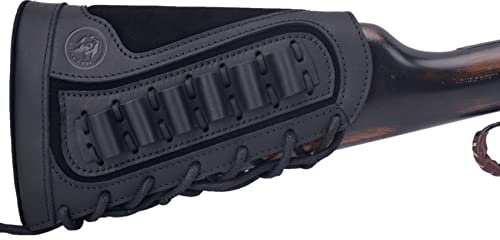 Culata de pistola de cuero genuino con cartucho, soporte de carcasa para .308 .300 44mag 410 Winchester Marlin diestro/zurdo (negro para diestros)
