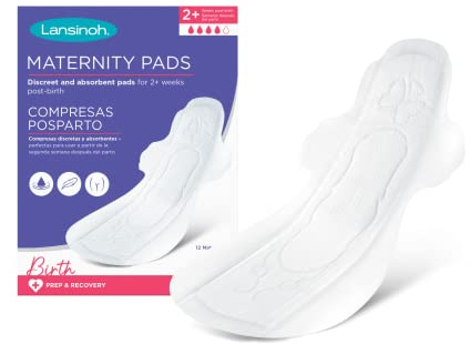 Lansinoh Mammakuddar efter födseln diskret och absorberande 2+ veckor efter födseln med vingar – paket med 12 extra långa supersmal passform postnatal doftfri mjuka andningsbara anatomiskt sanitära handdukar