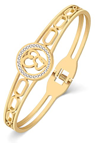 LONYOO Dainty 18K Gold Bracelet Armreif Edelstahl plattiert Gold Silber Armband für Frauen Mädchen Strass-Schmuck (Vergoldetes Doppel Herz Armband)