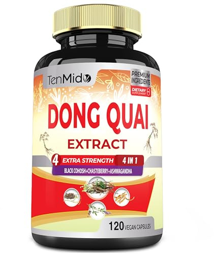 Tenmido Dong Quai Supplement Extract Capsules, 4 Months Supply with Black Cohosh, Chasteberry, Ashwagandha - 120 Vegan Capsules