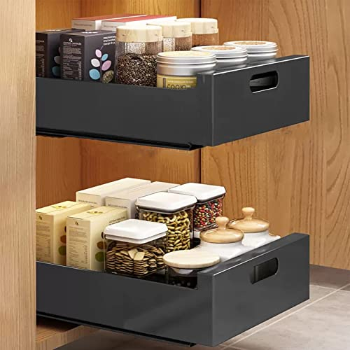 IMPREC Tiroirs Télescopiques pour Armoire, Étagère De Rangement Coulissante À 2 Niveaux sous L'évier Étagères De Rangement Coulissantes for Tiroir De Cuisine Salon (Color : Black, Size : 30x43x9cm)