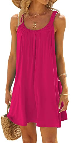 Women's Casual Summer Beach Dress Solid Color Sleeveless Backless U Neck Beachwear Bikini Cover Up