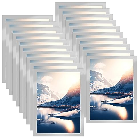 MOPLA 20 Stück Magnetrahmen A4 Info-Rahmen Selbstklebend Aufklappbarer Magnetrahmen mit Magnetverschluss Infotasche Blatthalter für Informationsrahmen DIN A4 Format 32.5 x 24cm mit Silber Rand
