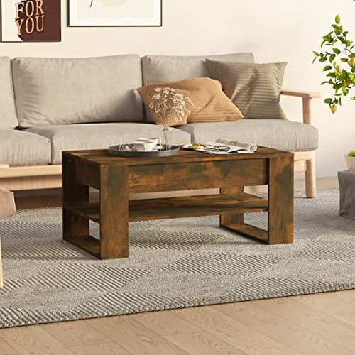 Homgoday Couchtisch aus antiker Eiche, 102 x 55 x 45 cm, mehrschichtiges Holz, Esstisch, Küchentisch, Gartentisch, Outdoor-Tische