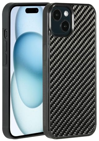 Molzar Grip Series for iPhone 15 Case with Real Weave Carbon Fiber, Built-in Metal Plate for Magnetic Mount, Works with Qi-certified Chargers, Glossy Black/Weave