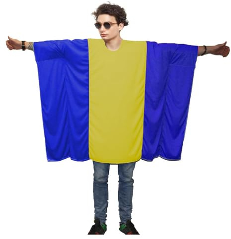 Adults National World Flag Country Themed Poncho Patriotic Sports Supporters Fancy Dress [Ukraine]