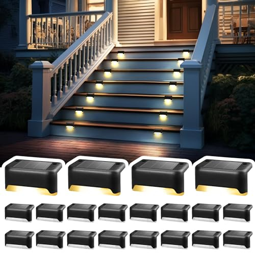 Solpex Solarleuchten für außen, 20 Stück Schwarz Solarleuchte Garten, Treppenlicht, wasserdicht, LED Beleuchtung für Außentreppe, Stufen, Zaun, Hof, Terrasse, Dachrinne, Weg, Dekoration, (Warmweiß)