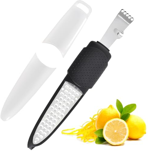 4 en 1 Rallador de Limón Rallador de Queso, Limón Zester Rallador con Cuchilla de Acero Inoxidable Pelador de Frutas, Utensilio de Cocina con Cubierta Protectora para Queso Parmesano Cítricos Naranja