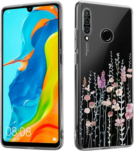 Kaywzo Hülle für Huawei P30 Lite,Transparent TPU Handyhülle mit Gemälde Blume Muster,Ultradünn Stoßfester Schutzhülle,Schön Silikon Cover Case-3
