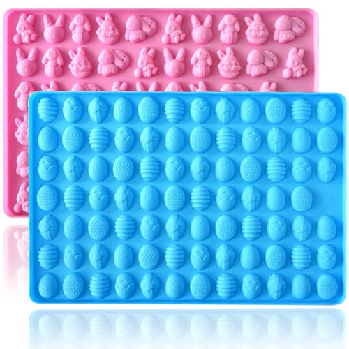 HKNMTT Mini Easter Rabbit Egg Silicone Candy Moulds, 83 Cavity 2-Pack Chocolate Molds Gummy Animal Making Set Baking Tray,DIY Food Grade Non-stick