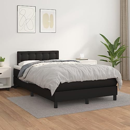 Willood Boxspringbett mit Matratze Schwarz 120x200 cm Kunstleder Kunstlederbett Polsterbett Bettgestell Bett Hotelbett Schlafzimmerbett Bettrahmen LattenrostKnöpfe