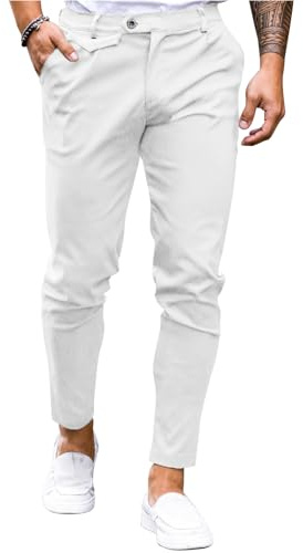 Feziakuk Pantalon chino en coton pour homme - Coupe ajustée - Décontracté - Stretch - Pantalon à enfiler