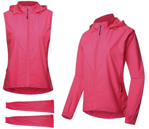 2-in-1-Fahrradweste für Herren/Damen mit abnehmbaren Ärmeln, Jacke, Sonnenschutz, reflektierend, Fahrrad-Windjacke, Outdoor-Lauftrikot, MTB, Bergsteigen, langärmeliger Fahrradmantel,Pink-XL