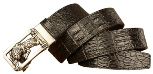 NALANY Herren Gürtel Ratsche Automatik Krokodilmuster Ledergürtel Dekoration Mit Vintage-Gürtelschnalle Western Hohl Tiger Silber Automatikschließe Für Business Anzug(110cm/43, Black), 1805083
