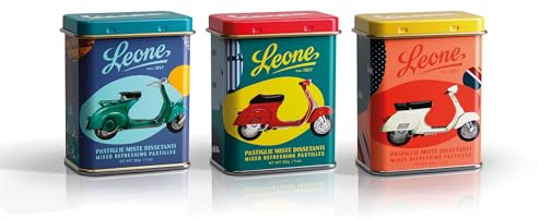 Leone seit 1857 - Dose mit gemischten Erfrischungspastillen Leone, Vespa Sonderedition - Gemischte glutenfreie und vegane Bonbons - 3 Dosen zu je 30g (3 x 30g)