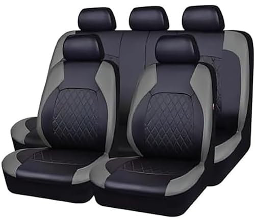 9 Stück Auto Sitzbezüge Sets für VW Caddy 2K 2005–2019, Leder Autositzbezüge Schonbezüge Allwetter Wasserdicht Atmungsaktiv Sitzschoner Innenraum Zubehör,A/Grey