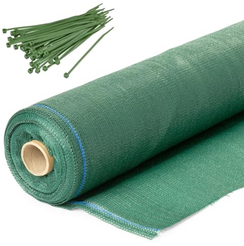COVERNIT® Schattiergewebe 90% Grün | 1 x 25 m | 200 Stück Kabelbinder für einfache Befestigung | Schattennetz, Sichtschutz, Sonnenschutz, Windschutz, Zaunblende, Tennisblende Sportplatz