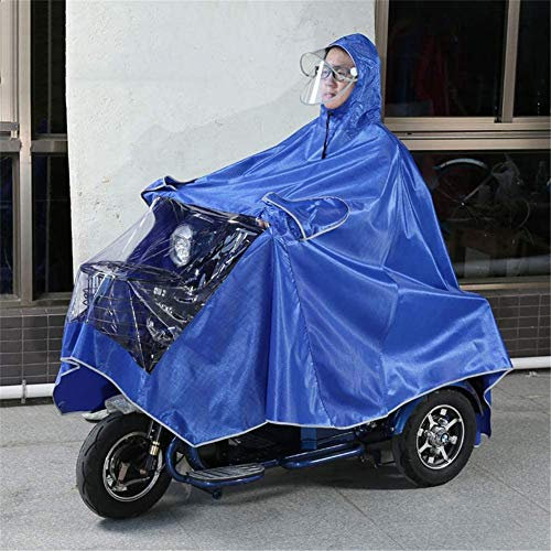 WQZStar Regenmantel fürs Fahrrad, Regenmantel für Elektrofahrräder, großer, wasserdichter Regenumhang, Regenschutz für Elektromobile und Motorräder, vollständiger Schutz mit Visier (Blau, 3XL)