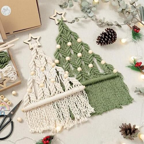 ACESOME 2PCS Macrame Tree Kit, Christmas Tree Macrame DIY Weaving Material Kit, Macrame Wall Hanging, Christmas Crafts Ideas Gifts, Craft Kits for Adults with Tassels Tutorial with Instructions