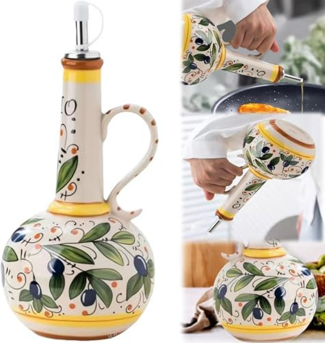 Generic Ceramic Olive Oil Dispenser Bottle 23oz, Hand Painted, Italian Style, UV Protection, Multi-Purpose, Gift Item