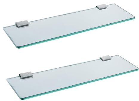 Melairy 2PC Glasablage Wandmontage gehärtetes Badregal Edelstahl 25cm gehärtetes transparentes Glas mit Chromhalterung für Badezimmer Schlafzimmer Küche Balkon