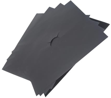 Homoyoyo Tapis de Protection Trou Pré-découpé pour Cuisinière à Gaz Lot de 5 en Ptfe Noir, Revêtement Antiadhésif Résistant la Chaleur Cuisine