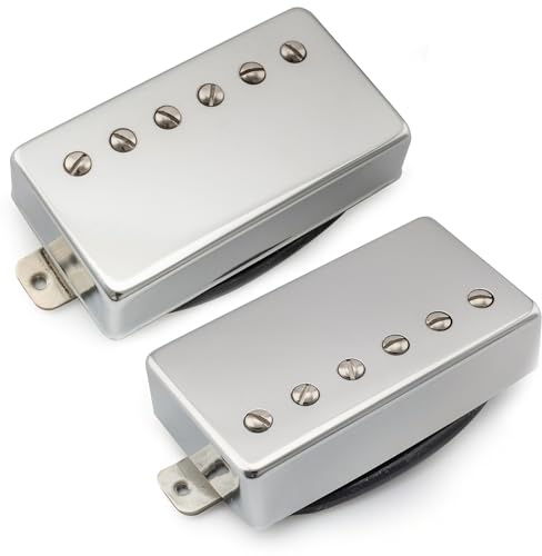 Musiclily Pro LP-CMMA Alnico 5 Covered Humbucker Tonabnehmer Hals Steg Pickups Set 7,5K/8,8K für LP Style E-Gitarre, Nickel | Covered, 7.6K/8.8K, for LP Style E-Gitarre