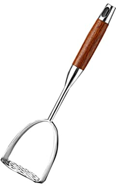 Stampfer Kartoffel aus Edelstahl mit Holzgriff für Gemüsepüree | Kartoffelquetscher, Handpresswerkzeug für Süßkartoffeln und Yams, Platzsparend Hängbar Zufällige Farbe