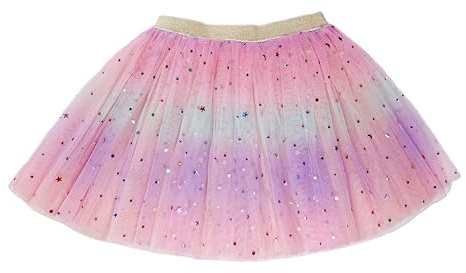 Girls Tulle Layered Rainbow Skirt Dance Star Tutus for Party Rave Festival Halloween Costume, 2-8 Years Old (Pink, 2-6 Years)
