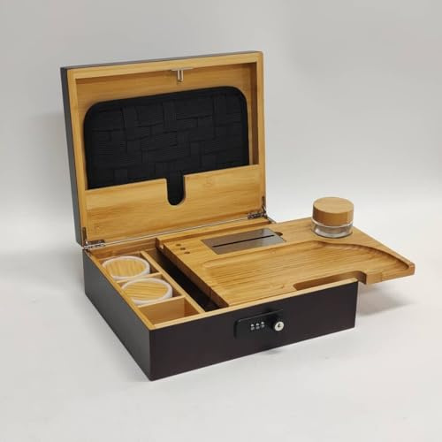 Herb Guard Premium Bamboo Lock Box – Secure Storage with Built-In Lock, Glass Jars & Accessories
