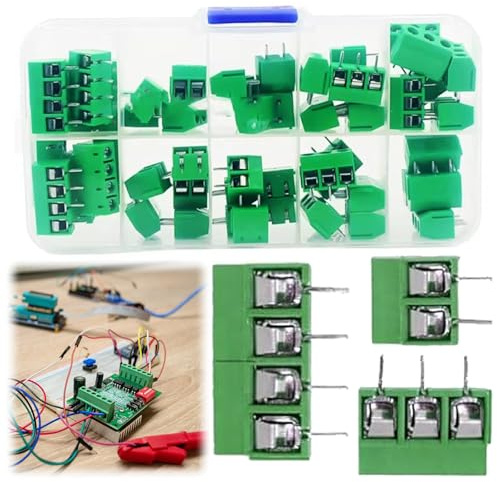 Tkxjry 50 Stück PCB Schraubklemmen, 2-polig/3-polig/4-polig Montage Schraubklemmenblock, Terminal Block Stecker, 5mm Mount Screw Terminal Block, 140 Kontakte, Grün, ABS Material