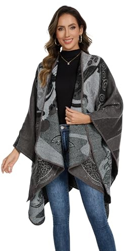 Sjal för kvinnor, elegant stickad cape, öppen framsida, poncho, halsduk, filt, cardigan, kappa för vår, höst och vinter