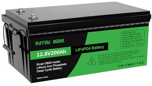 DATOUBOSS 12V 200Ah LiFePO4 Batterie, 2560Wh Lithium Akku mit Verbessertes 200A BMS, 8000-15000 Tiefe Zyklen, Unterstützung in Serie/Parallelschaltung, für Wohnmobil, Solarpanel, Marine, Haushalt
