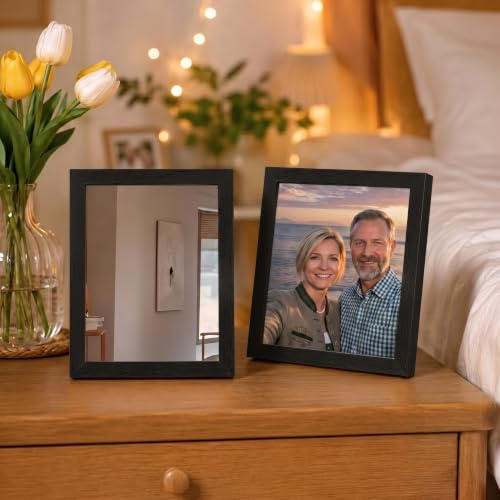LED Lichtbild mit Spiegel-Funktion - Personalisiertes Nachtlicht mit eigenem Foto | 6 Zoll / 8 Zoll / 10 Zoll | Geburtstag, Hochzeit, Valentinstag & Weihnachten (Schwarz, 8 Zoll / 20 x 15 cm)