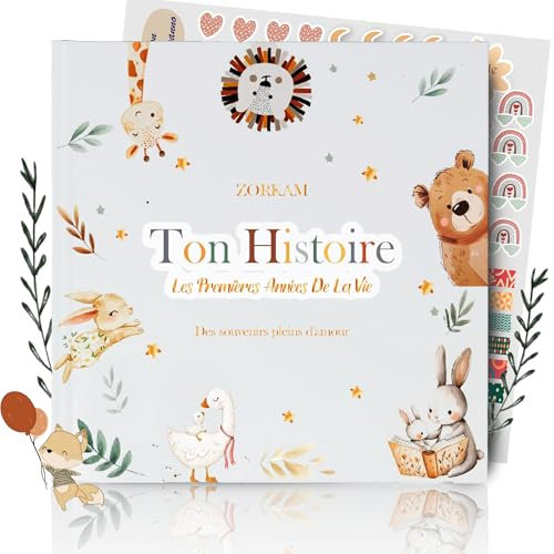 ZORKAM- livre de naissance bébé jusqu'à 5 ans en style neutre – Cadeau de Costudier pour toujours - idée cadeau album de naissance – Baby shower- (français)
