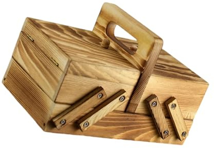 Wdbild Scatola portaoggetti in legno per cucito, 24 x 13 x 15 cm, pieghevole, organizer per utensili da cucito, contenitore per cucito