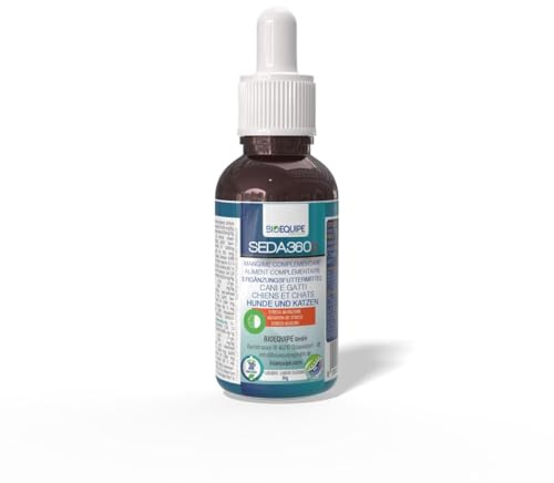 SEDA360b Lugnande tillskott för hundar och katter 30 droppar - Avlägsnar naturligt avslappnande kortisol mot stress och rädsla. L-tryptofan, vitamin E, passionflora och kamomill och verkstadsväxter