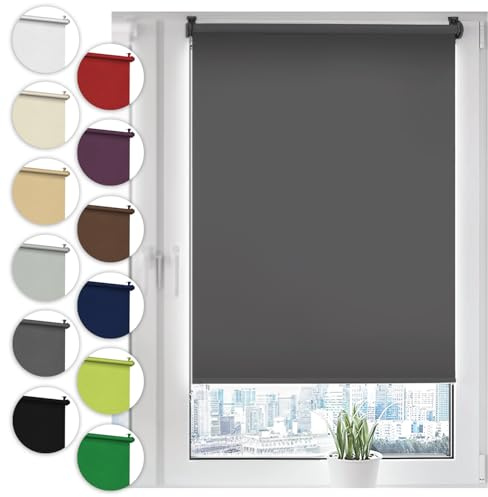 Verdunkelungsrollo Klemmfix ohne Bohren 70cm x 100cm Grau Verdunklungsrollo Fensterrollo Rollo Seitenzugrollo Klemmrollo für Fenster & Tür