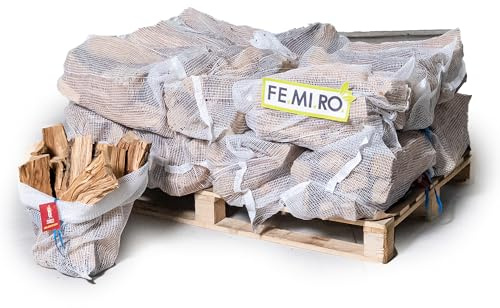 FEMIRO Legna da Ardere di Ulivo – Sacchi Mesh da 10 kg – Legna da Ardere per Camino – Legna per Camino e Stufa – Legna per Barbecue – Fornitura da 200 kg